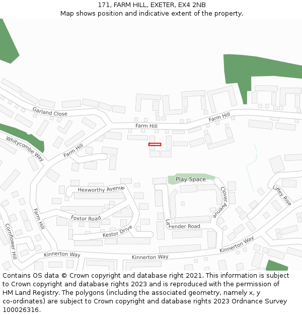 171, FARM HILL, EXETER, EX4 2NB: Location map and indicative extent of plot