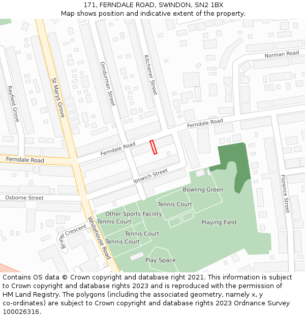 171, FERNDALE ROAD, SWINDON, SN2 1BX: Location map and indicative extent of plot