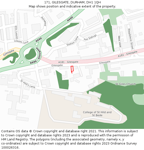 171, GILESGATE, DURHAM, DH1 1QH: Location map and indicative extent of plot