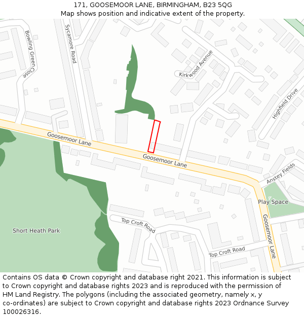 171, GOOSEMOOR LANE, BIRMINGHAM, B23 5QG: Location map and indicative extent of plot