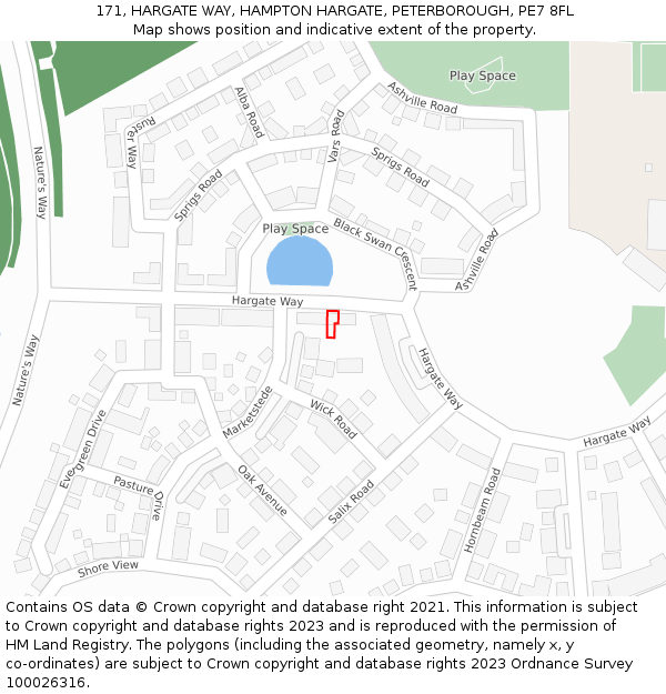 171, HARGATE WAY, HAMPTON HARGATE, PETERBOROUGH, PE7 8FL: Location map and indicative extent of plot