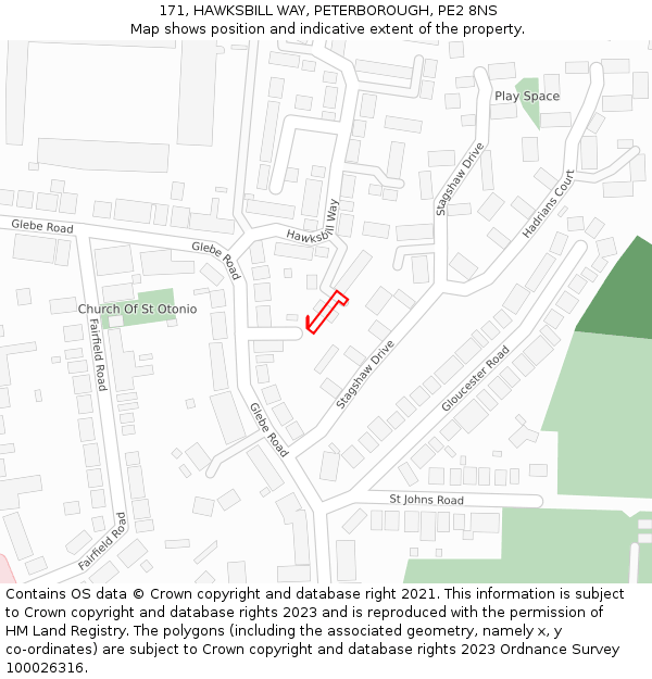 171, HAWKSBILL WAY, PETERBOROUGH, PE2 8NS: Location map and indicative extent of plot