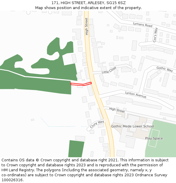 171, HIGH STREET, ARLESEY, SG15 6SZ: Location map and indicative extent of plot