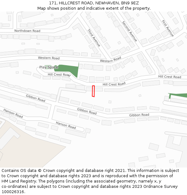 171, HILLCREST ROAD, NEWHAVEN, BN9 9EZ: Location map and indicative extent of plot