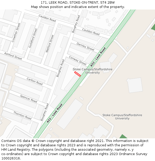 171, LEEK ROAD, STOKE-ON-TRENT, ST4 2BW: Location map and indicative extent of plot
