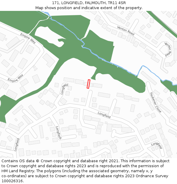 171, LONGFIELD, FALMOUTH, TR11 4SR: Location map and indicative extent of plot