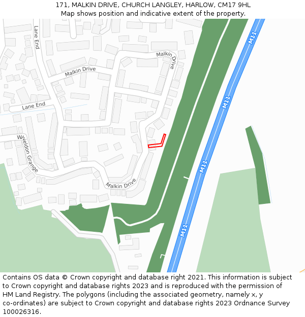 171, MALKIN DRIVE, CHURCH LANGLEY, HARLOW, CM17 9HL: Location map and indicative extent of plot