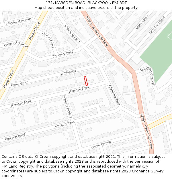171, MARSDEN ROAD, BLACKPOOL, FY4 3DT: Location map and indicative extent of plot