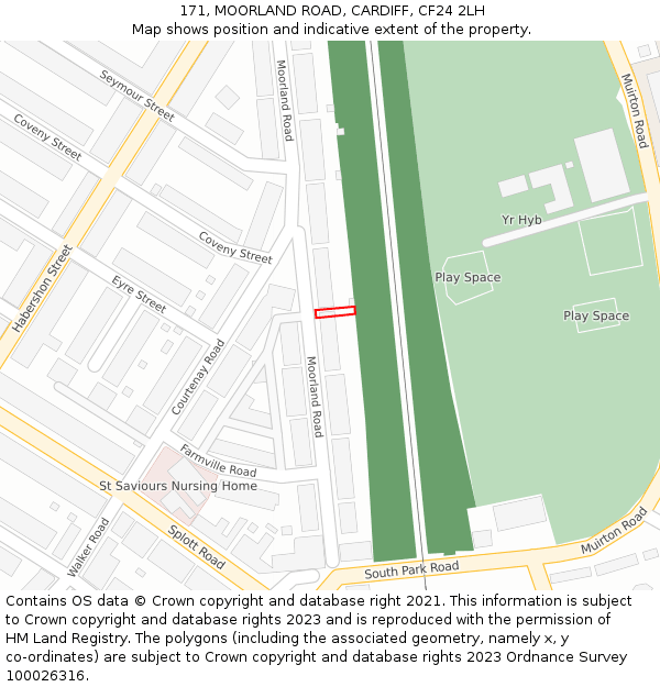 171, MOORLAND ROAD, CARDIFF, CF24 2LH: Location map and indicative extent of plot
