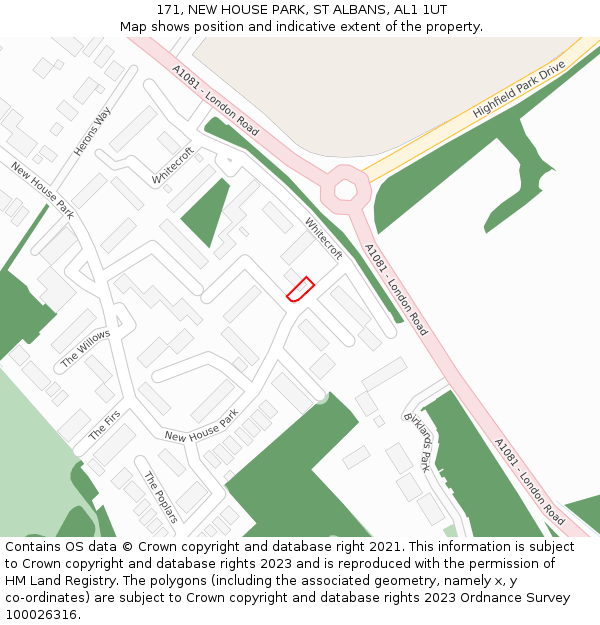 171, NEW HOUSE PARK, ST ALBANS, AL1 1UT: Location map and indicative extent of plot