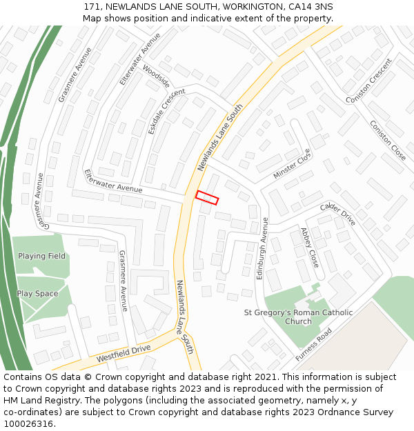 171, NEWLANDS LANE SOUTH, WORKINGTON, CA14 3NS: Location map and indicative extent of plot