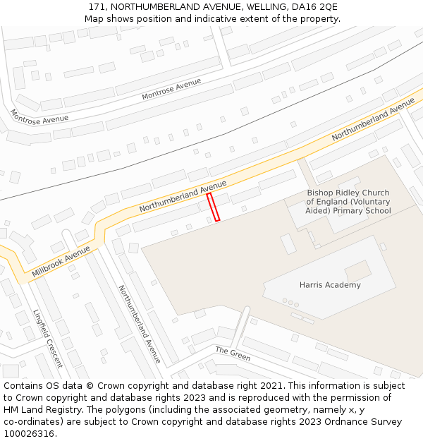 171, NORTHUMBERLAND AVENUE, WELLING, DA16 2QE: Location map and indicative extent of plot