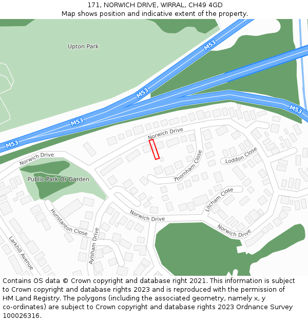 171, NORWICH DRIVE, WIRRAL, CH49 4GD: Location map and indicative extent of plot