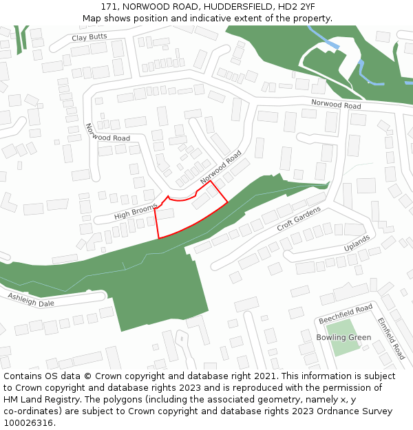 171, NORWOOD ROAD, HUDDERSFIELD, HD2 2YF: Location map and indicative extent of plot