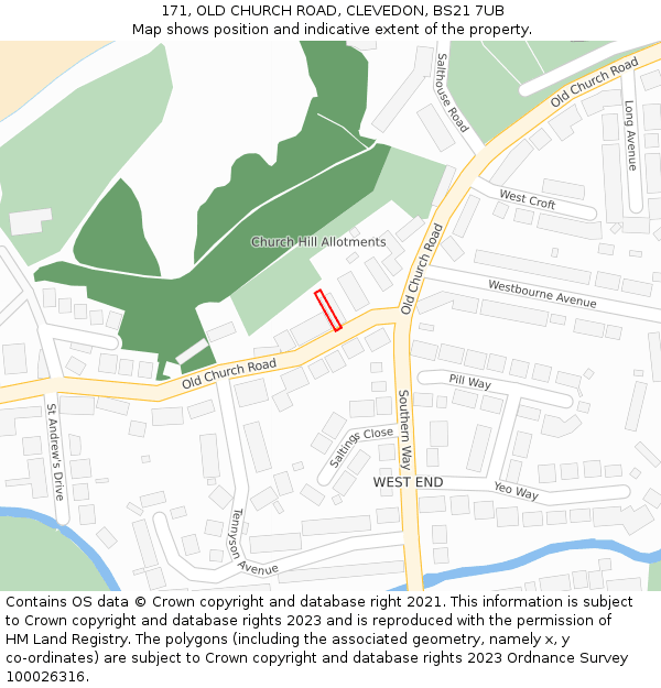 171, OLD CHURCH ROAD, CLEVEDON, BS21 7UB: Location map and indicative extent of plot