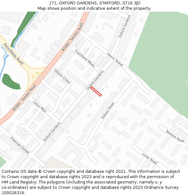 171, OXFORD GARDENS, STAFFORD, ST16 3JD: Location map and indicative extent of plot