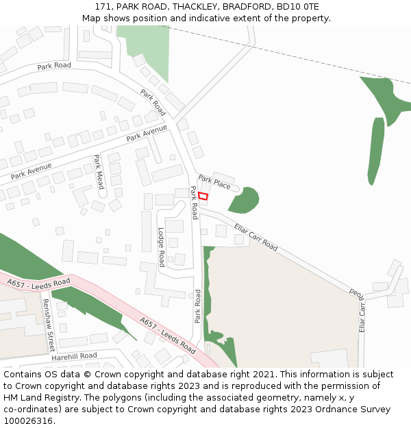 171, PARK ROAD, THACKLEY, BRADFORD, BD10 0TE: Location map and indicative extent of plot