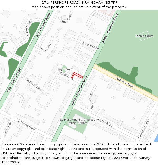 171, PERSHORE ROAD, BIRMINGHAM, B5 7PF: Location map and indicative extent of plot