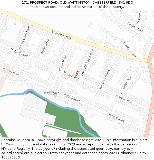 171, PROSPECT ROAD, OLD WHITTINGTON, CHESTERFIELD, S41 9DQ: Location map and indicative extent of plot