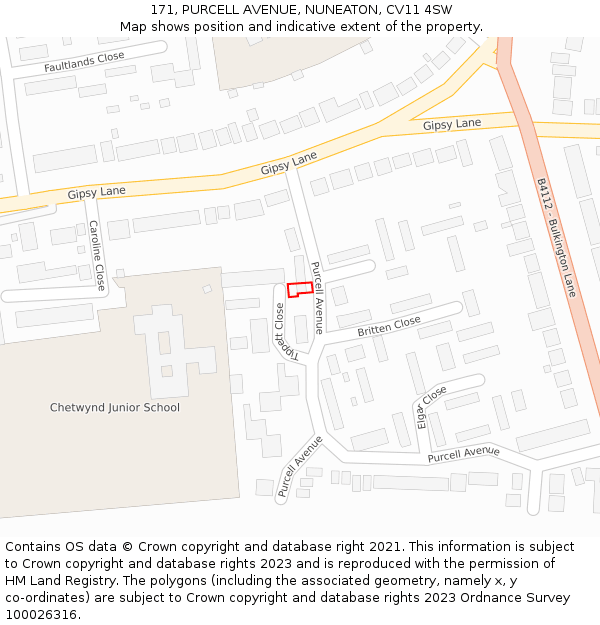 171, PURCELL AVENUE, NUNEATON, CV11 4SW: Location map and indicative extent of plot