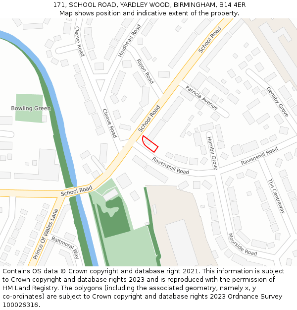 171, SCHOOL ROAD, YARDLEY WOOD, BIRMINGHAM, B14 4ER: Location map and indicative extent of plot