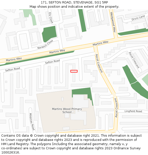 171, SEFTON ROAD, STEVENAGE, SG1 5RP: Location map and indicative extent of plot