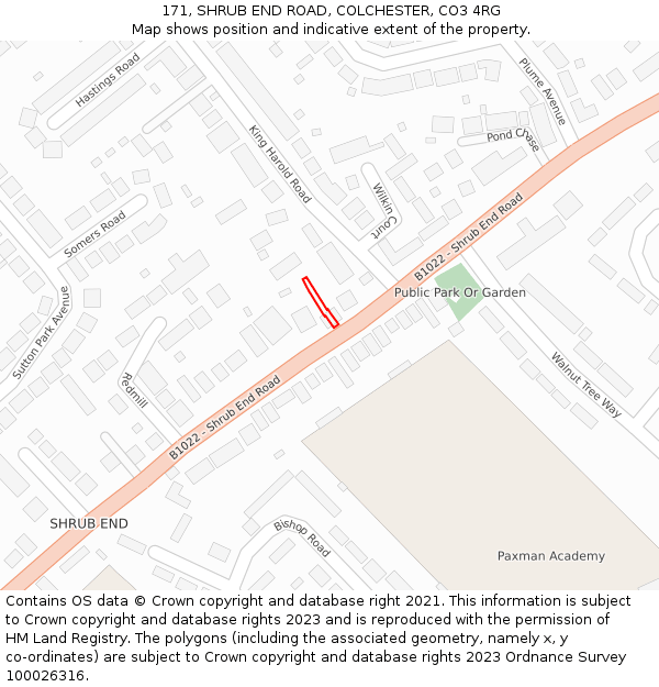 171, SHRUB END ROAD, COLCHESTER, CO3 4RG: Location map and indicative extent of plot