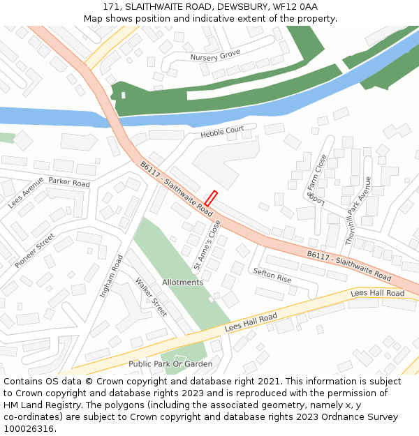 171, SLAITHWAITE ROAD, DEWSBURY, WF12 0AA: Location map and indicative extent of plot