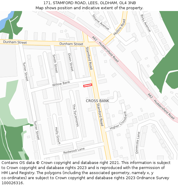 171, STAMFORD ROAD, LEES, OLDHAM, OL4 3NB: Location map and indicative extent of plot