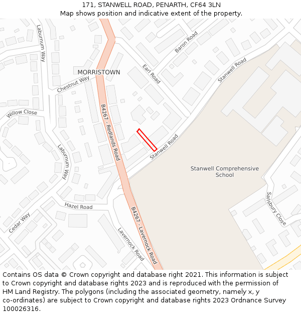 171, STANWELL ROAD, PENARTH, CF64 3LN: Location map and indicative extent of plot