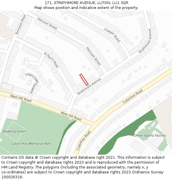 171, STRATHMORE AVENUE, LUTON, LU1 3QR: Location map and indicative extent of plot