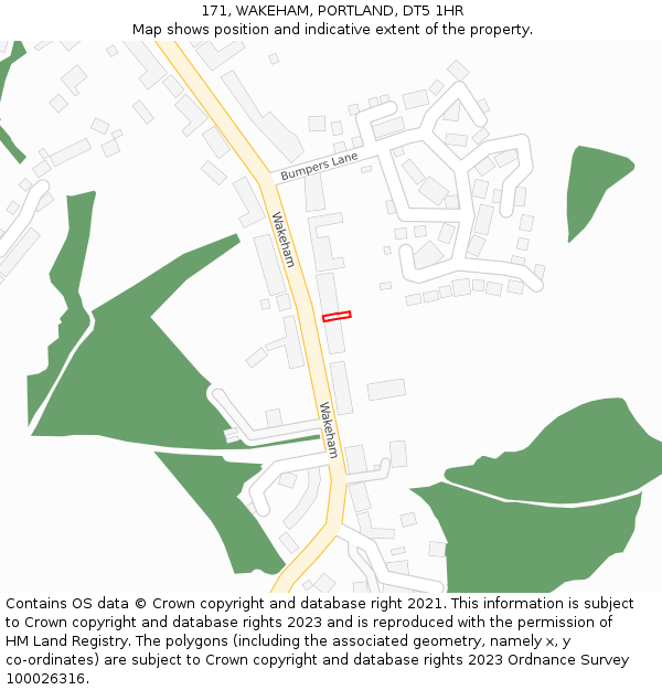 171, WAKEHAM, PORTLAND, DT5 1HR: Location map and indicative extent of plot