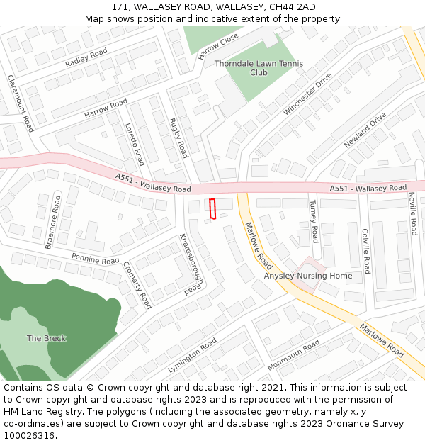 171, WALLASEY ROAD, WALLASEY, CH44 2AD: Location map and indicative extent of plot