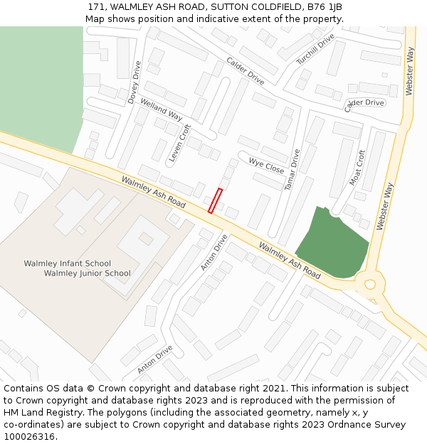 171, WALMLEY ASH ROAD, SUTTON COLDFIELD, B76 1JB: Location map and indicative extent of plot