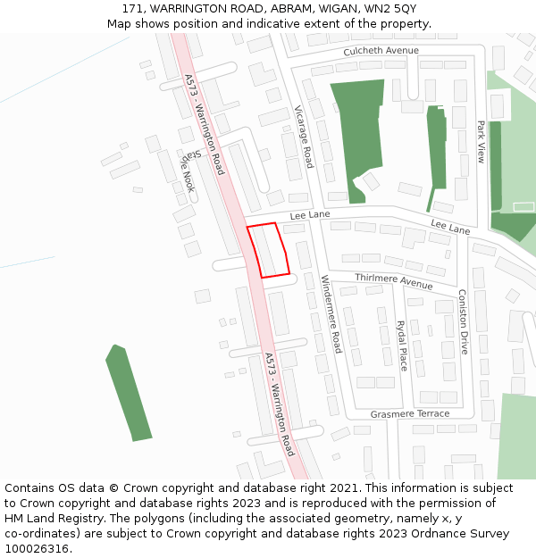 171, WARRINGTON ROAD, ABRAM, WIGAN, WN2 5QY: Location map and indicative extent of plot