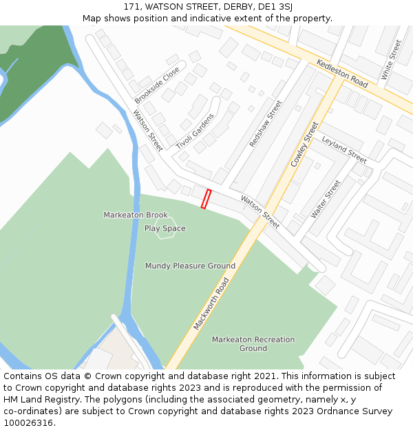 171, WATSON STREET, DERBY, DE1 3SJ: Location map and indicative extent of plot