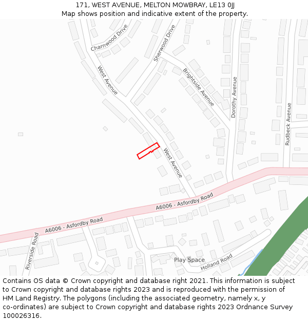 171, WEST AVENUE, MELTON MOWBRAY, LE13 0JJ: Location map and indicative extent of plot