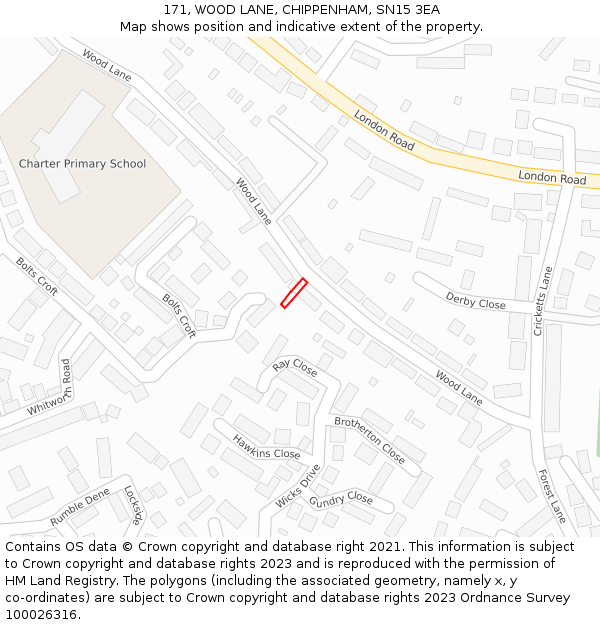 171, WOOD LANE, CHIPPENHAM, SN15 3EA: Location map and indicative extent of plot