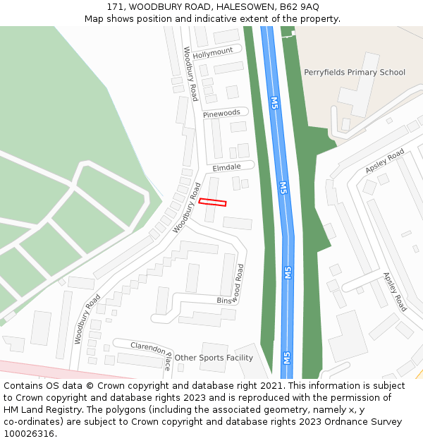 171, WOODBURY ROAD, HALESOWEN, B62 9AQ: Location map and indicative extent of plot