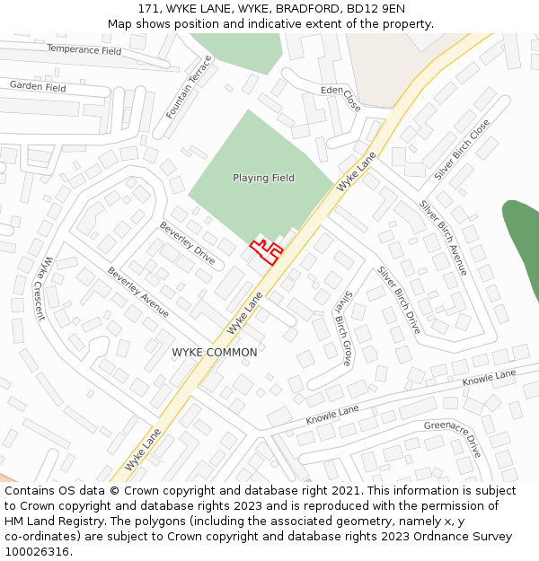 171, WYKE LANE, WYKE, BRADFORD, BD12 9EN: Location map and indicative extent of plot