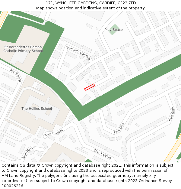171, WYNCLIFFE GARDENS, CARDIFF, CF23 7FD: Location map and indicative extent of plot