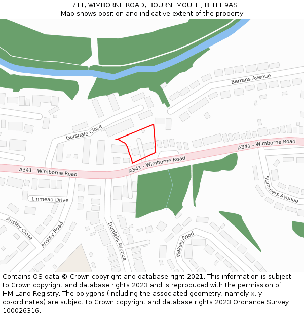 1711, WIMBORNE ROAD, BOURNEMOUTH, BH11 9AS: Location map and indicative extent of plot