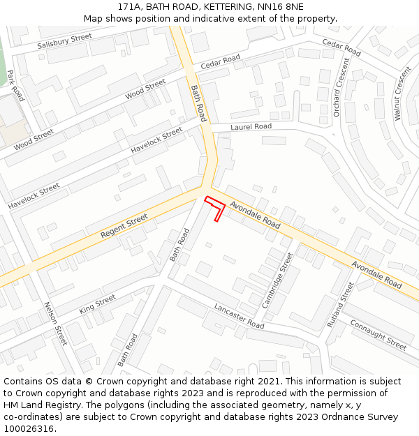 171A, BATH ROAD, KETTERING, NN16 8NE: Location map and indicative extent of plot