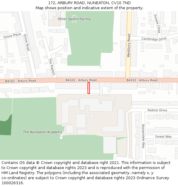172, ARBURY ROAD, NUNEATON, CV10 7ND: Location map and indicative extent of plot