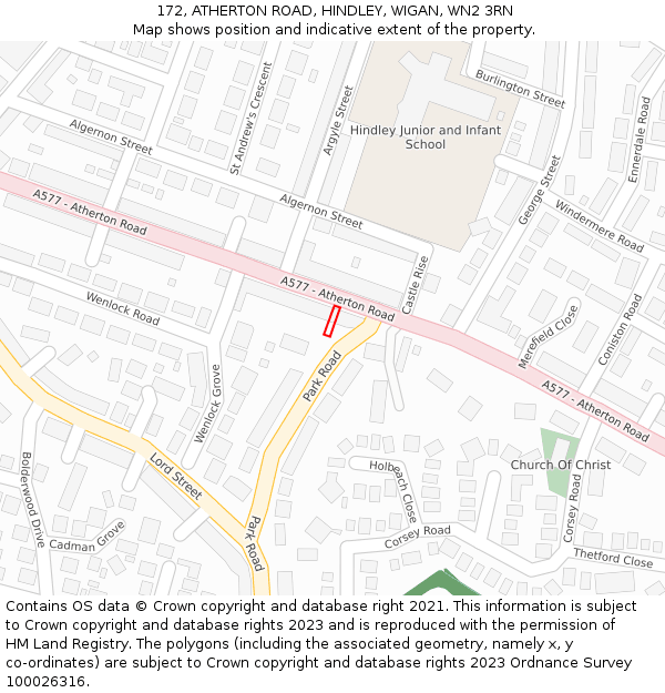 172, ATHERTON ROAD, HINDLEY, WIGAN, WN2 3RN: Location map and indicative extent of plot