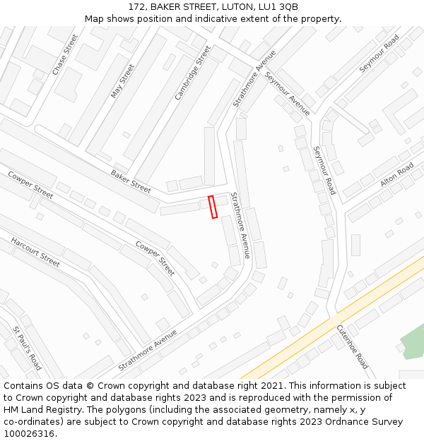 172, BAKER STREET, LUTON, LU1 3QB: Location map and indicative extent of plot