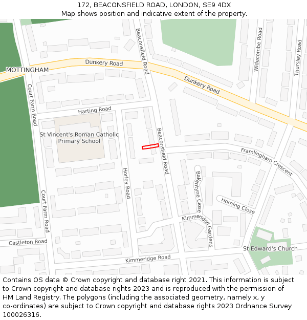 172, BEACONSFIELD ROAD, LONDON, SE9 4DX: Location map and indicative extent of plot