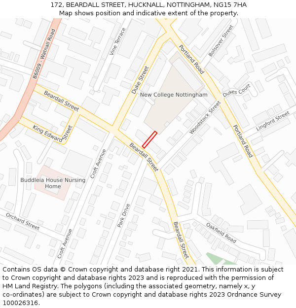 172, BEARDALL STREET, HUCKNALL, NOTTINGHAM, NG15 7HA: Location map and indicative extent of plot