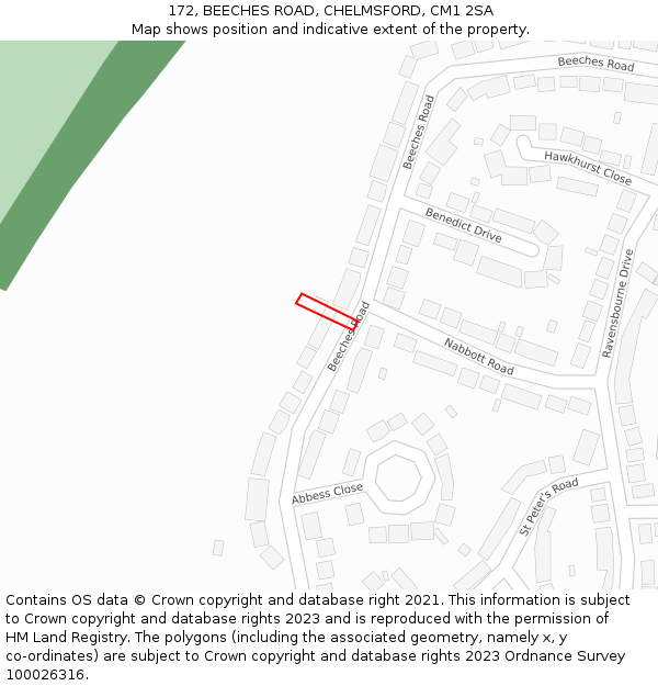 172, BEECHES ROAD, CHELMSFORD, CM1 2SA: Location map and indicative extent of plot