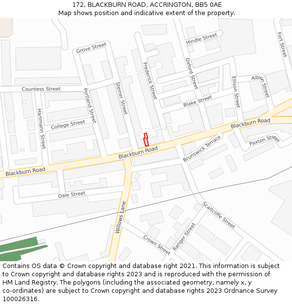 172, BLACKBURN ROAD, ACCRINGTON, BB5 0AE: Location map and indicative extent of plot